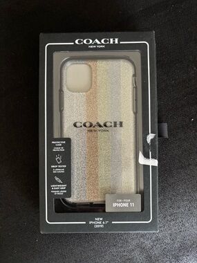 COACH Glitter Stripe iPhone 11 Case in Gold and Champagne